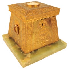 Early 1900's French Nouveau Gilt Bronze & Onyx Figural Cameo Jewelry Box 1