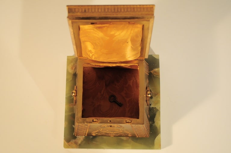 Ormolu Early 1900's French Nouveau Gilt Bronze & Onyx Figural Cameo Jewelry Box For Sale