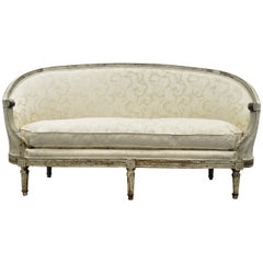 Antique French Louis XVI Style Distress-Painted Ovoid Carved Canapé Sofa