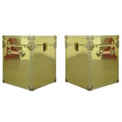 Pair of Hollywood Regency Brass Clad Trunks or Side Tables, USA, 1970s 7