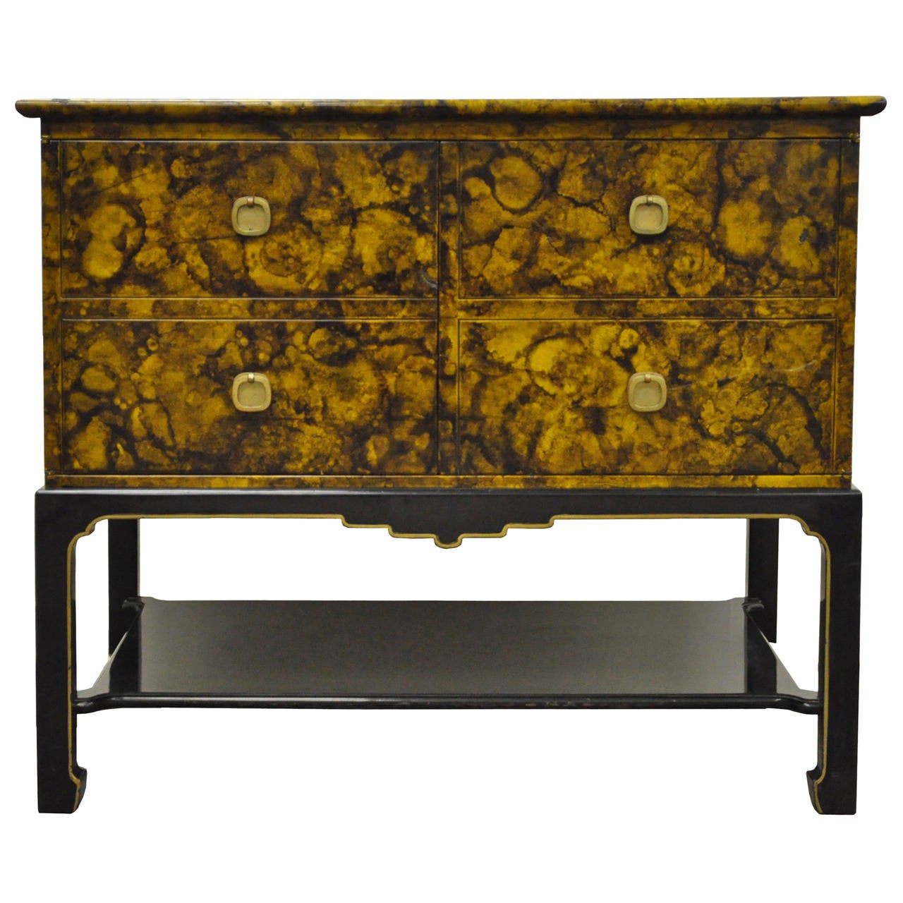 Chinoiserie Two Door Faux Tortoise Shell Oil Drop Cabinet Or Side