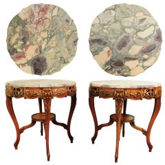 French Carved and Painted Louis XV Style Purple Marble End Tables