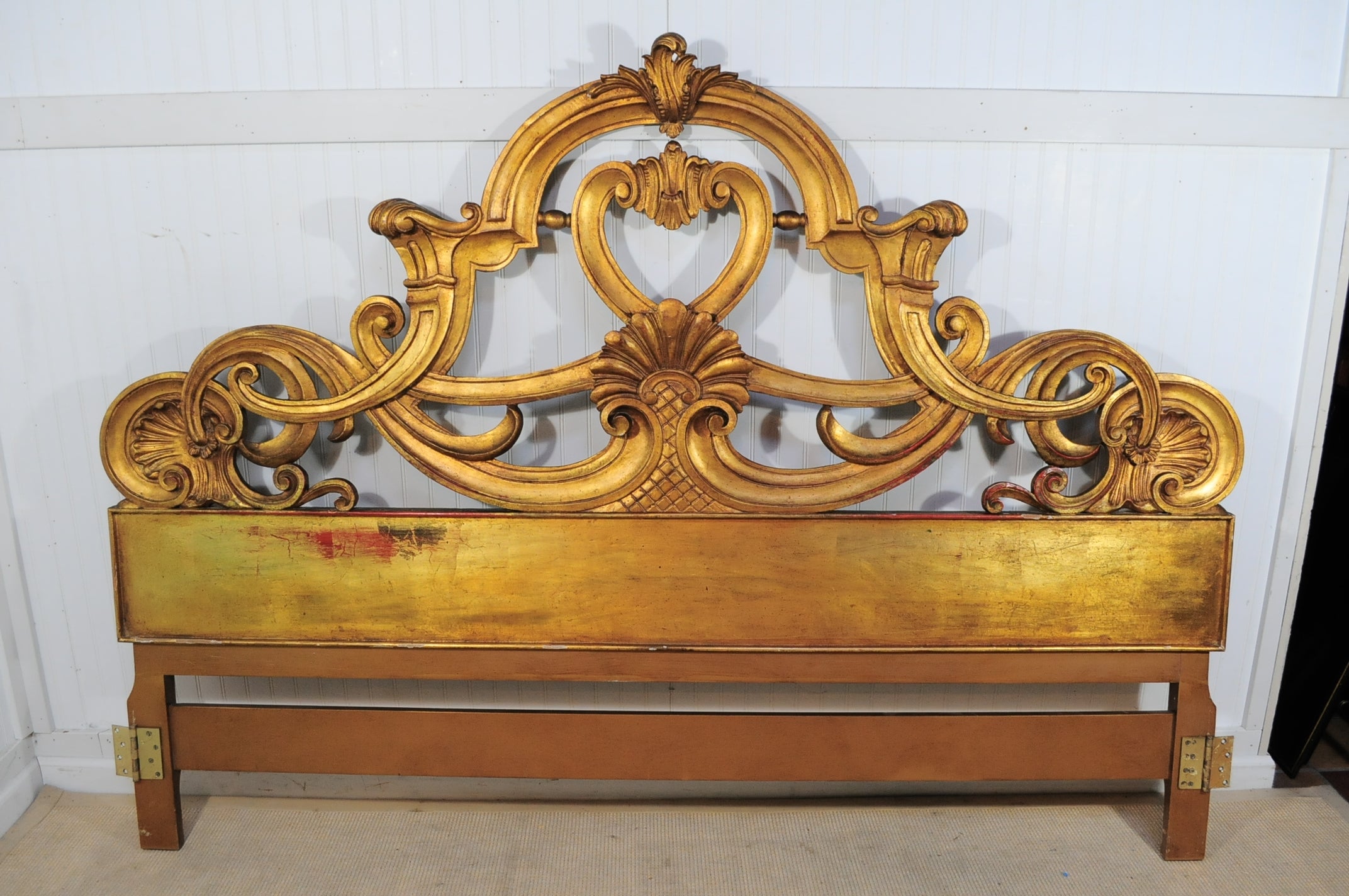 Vintage Gold Gilt French Rococo Style Carved Wood King Headboard