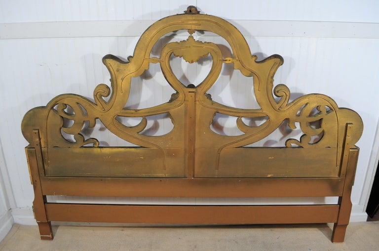 Vintage Gold Gilt French Rococo Style Carved Wood King Headboard 2