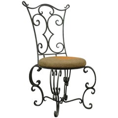 Vintage French Art Nouveau Style Hand Forged Scrolling Wrought Iron Side Chair