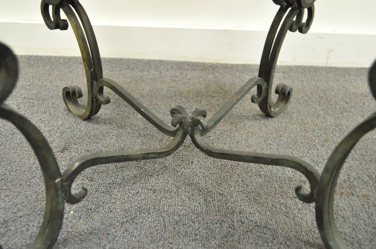 Antique French Art Nouveau Style Hand Forged Scrolling Wrought Iron Side Chair In Good Condition For Sale In Philadelphia, PA