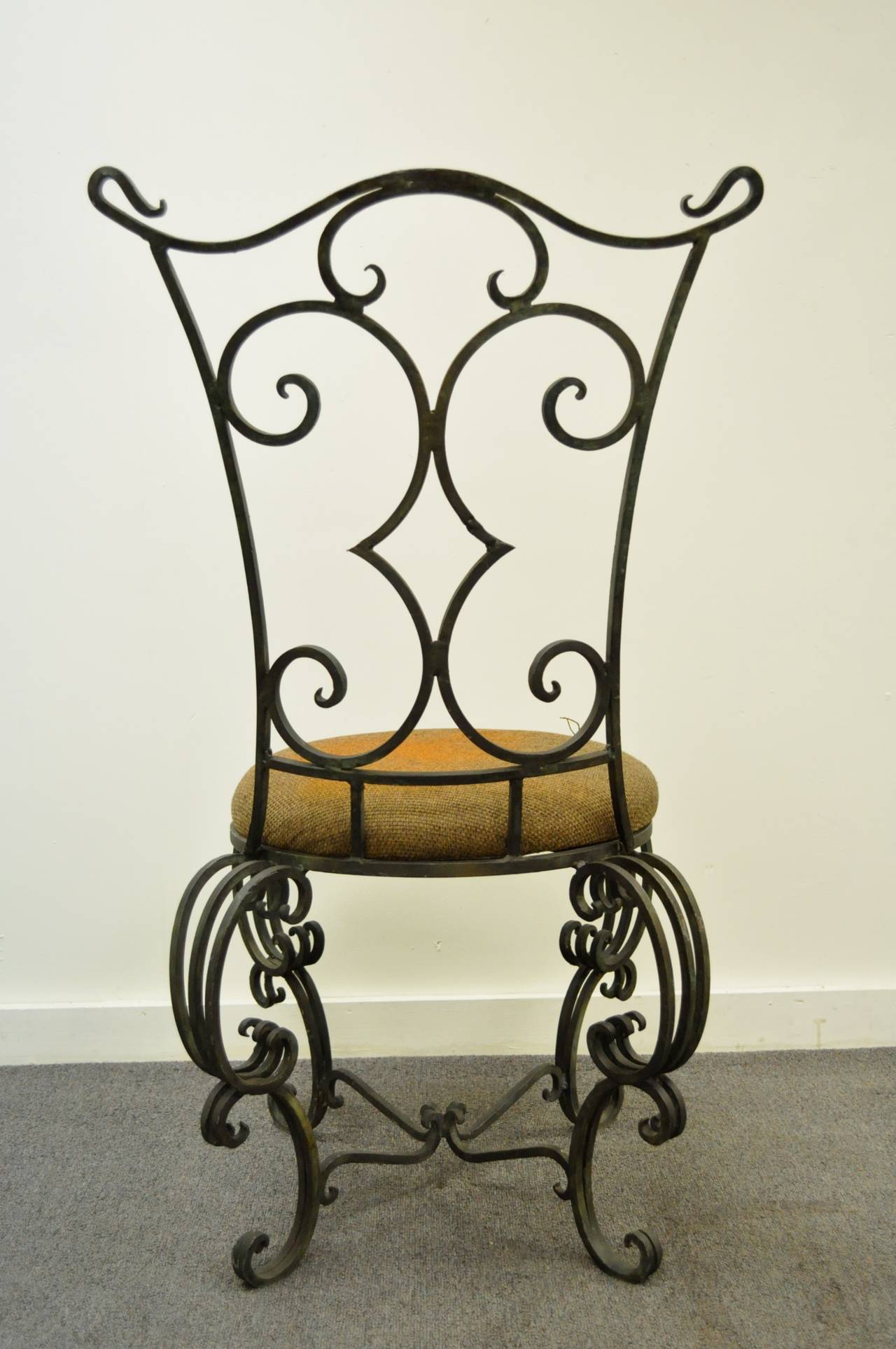 Antique French Art Nouveau Style Hand Forged Scrolling Wrought Iron Side Chair For Sale 2