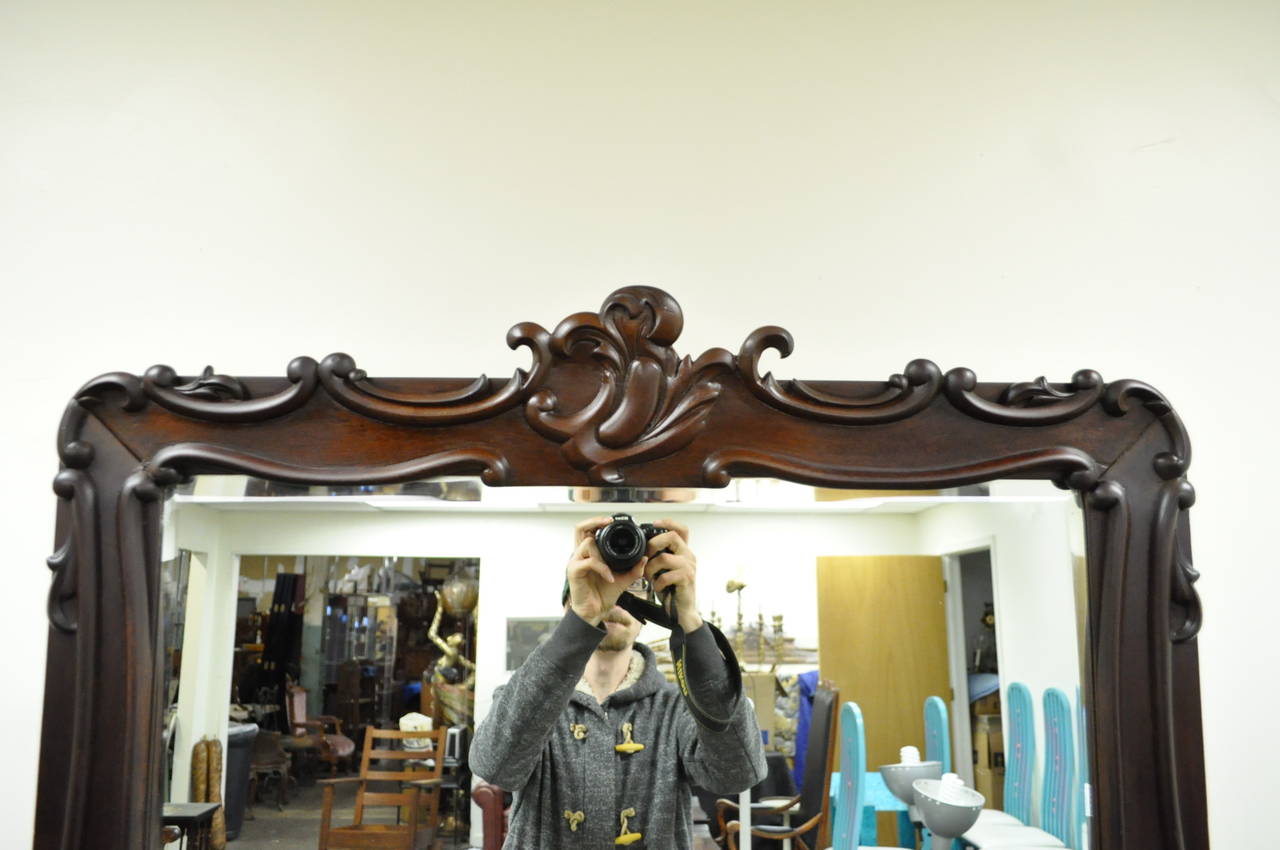 Empire 20th Century Cheval or Tall Dressing Mirror Carved Mahogany French Rococo Style