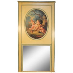 19th C. Painted French Louis XVI Style Trumeau Mirror Depicting Cherubs 2