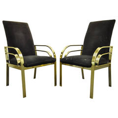 Pair of Brass Plated Hollywood Regency Sculpted Armchairs after Pierre Cardin