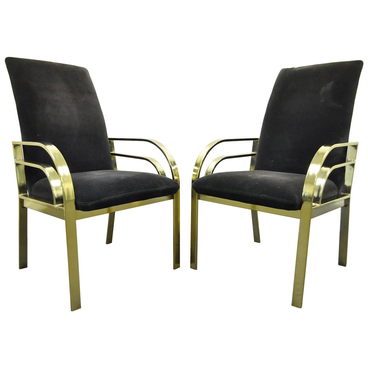 Pair of Brass-Plated Hollywood Regency Sculpted Armchairs after Pierre Cardin