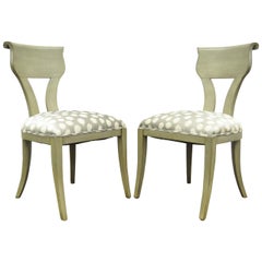 Pair of Hollywood Regency Klismos Neoclassical Style Grey Painted Side Chairs