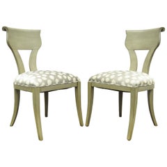 Pair of Hollywood Regency Klismos Neoclassical Style Grey Painted Side Chairs