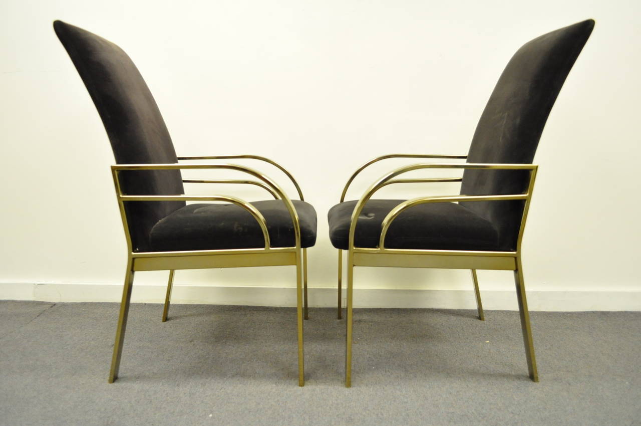 American Pair of Brass Plated Hollywood Regency Sculpted Armchairs after Pierre Cardin