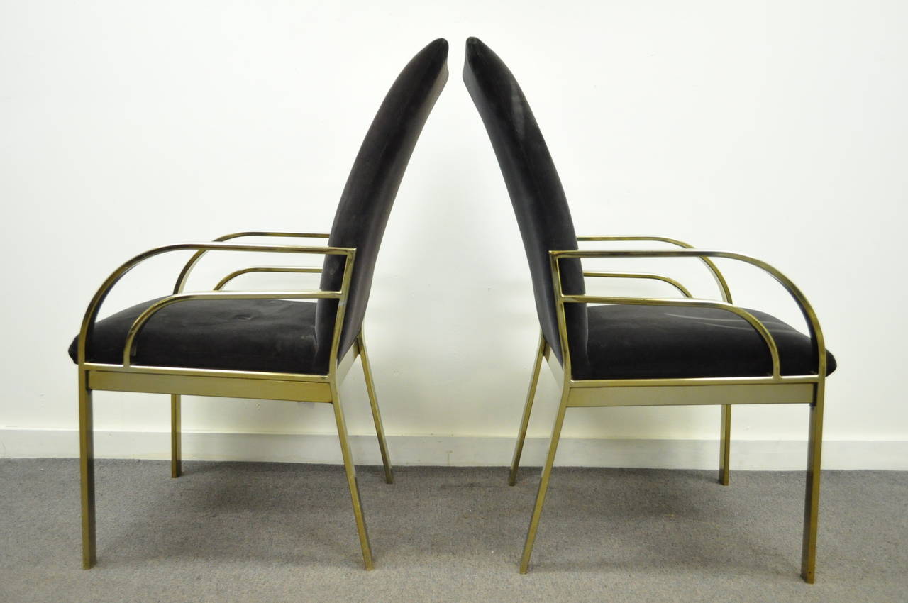 Metal Pair of Brass Plated Hollywood Regency Sculpted Armchairs after Pierre Cardin