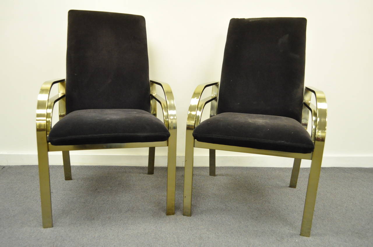 Pair of Brass-Plated Hollywood Regency Sculpted Armchairs after Pierre Cardin 4