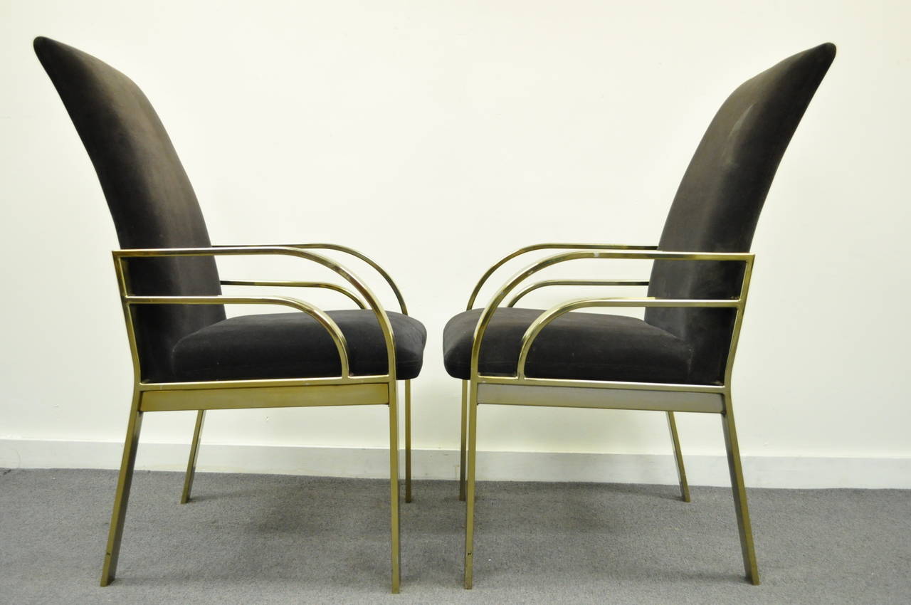 Metal Pair of Brass-Plated Hollywood Regency Sculpted Armchairs after Pierre Cardin
