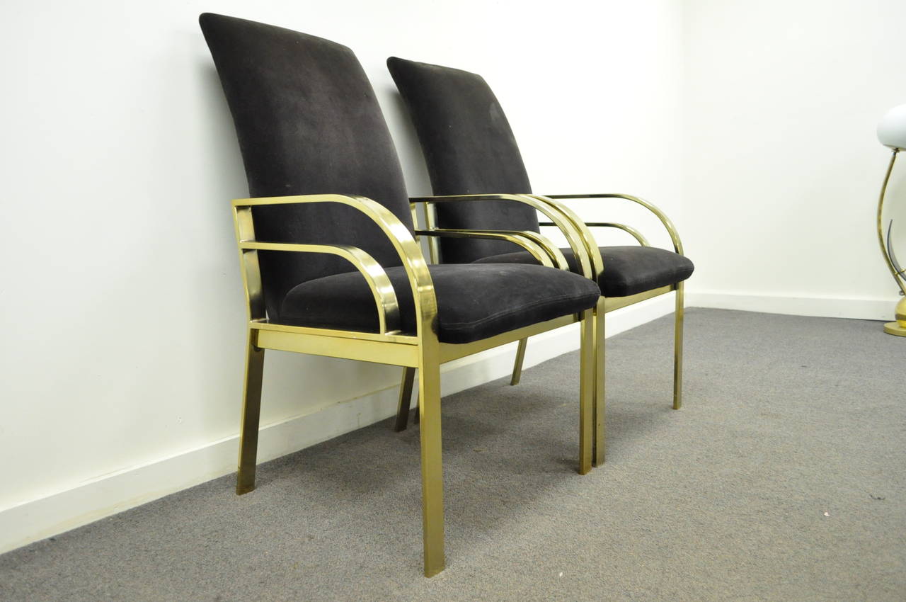 Pair of Brass-Plated Hollywood Regency Sculpted Armchairs after Pierre Cardin In Good Condition In Philadelphia, PA