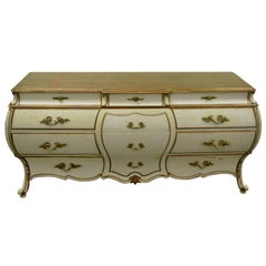 Vintage Custom Italian Hollywood Regency Gold Leaf Bombe Dresser or Commode
