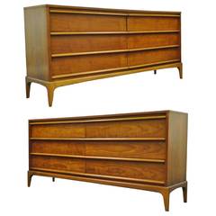 Pair of Mid Century Modern Danish Style Walnut Dressers or Credenzas by Lane