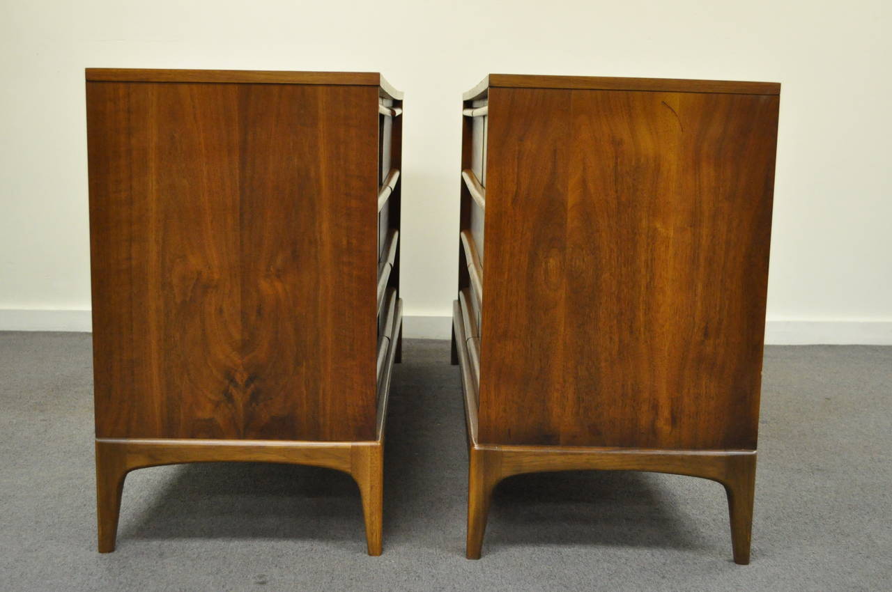 Pair of Mid Century Modern Danish Style Walnut Dressers or Credenzas by Lane In Good Condition In Philadelphia, PA