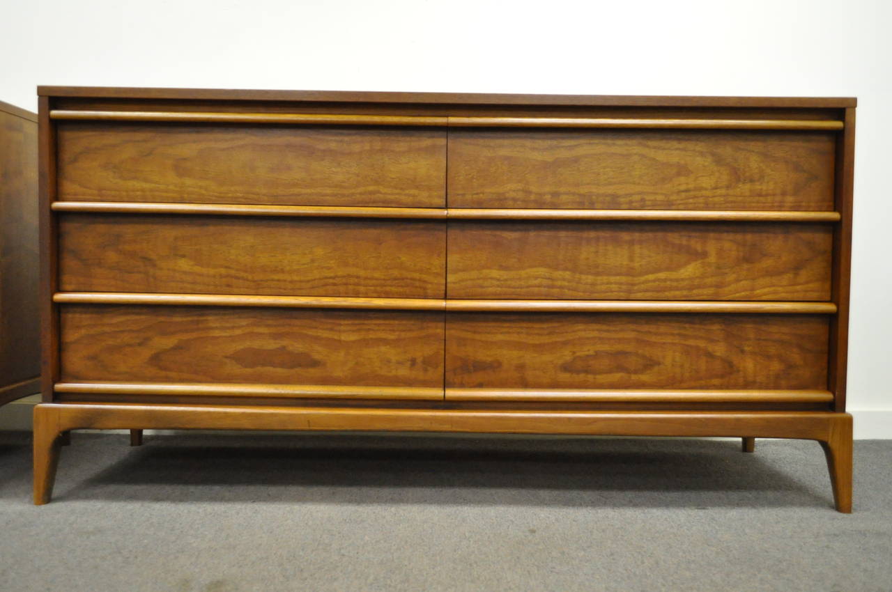 American Pair of Mid Century Modern Danish Style Walnut Dressers or Credenzas by Lane