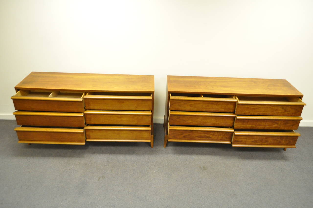 20th Century Pair of Mid Century Modern Danish Style Walnut Dressers or Credenzas by Lane