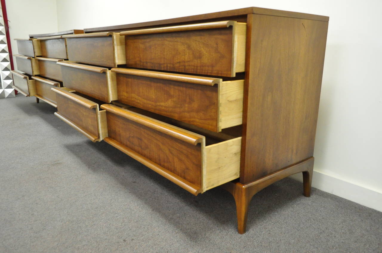 Pair of Mid Century Modern Danish Style Walnut Dressers or Credenzas by Lane 1