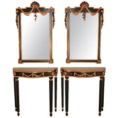 Pair of Neoclassical Style Consoles with Drape Shell-Carved Mirrors 9
