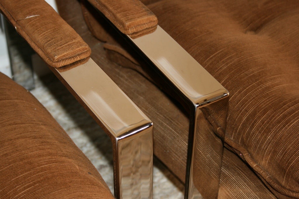 Late 20th Century Pair of Milo Baughman for Thayer Coggin Chrome Flat Bar Lounge Chairs
