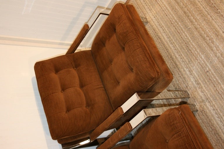 Pair of Milo Baughman for Thayer Coggin Chrome Flat Bar Lounge Chairs 1
