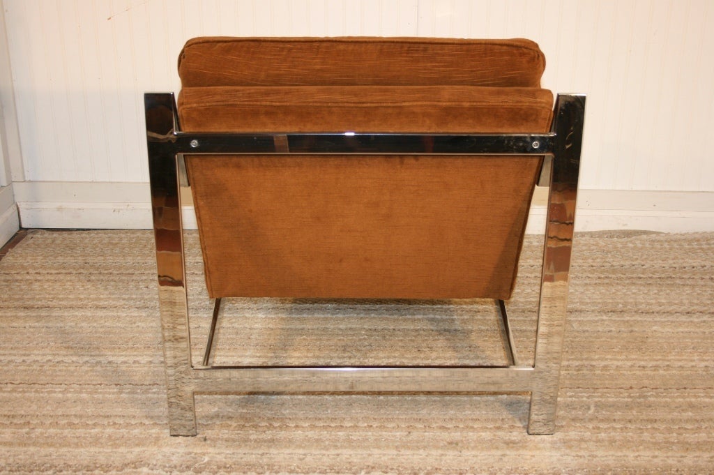 Pair of Milo Baughman for Thayer Coggin Chrome Flat Bar Lounge Chairs 4
