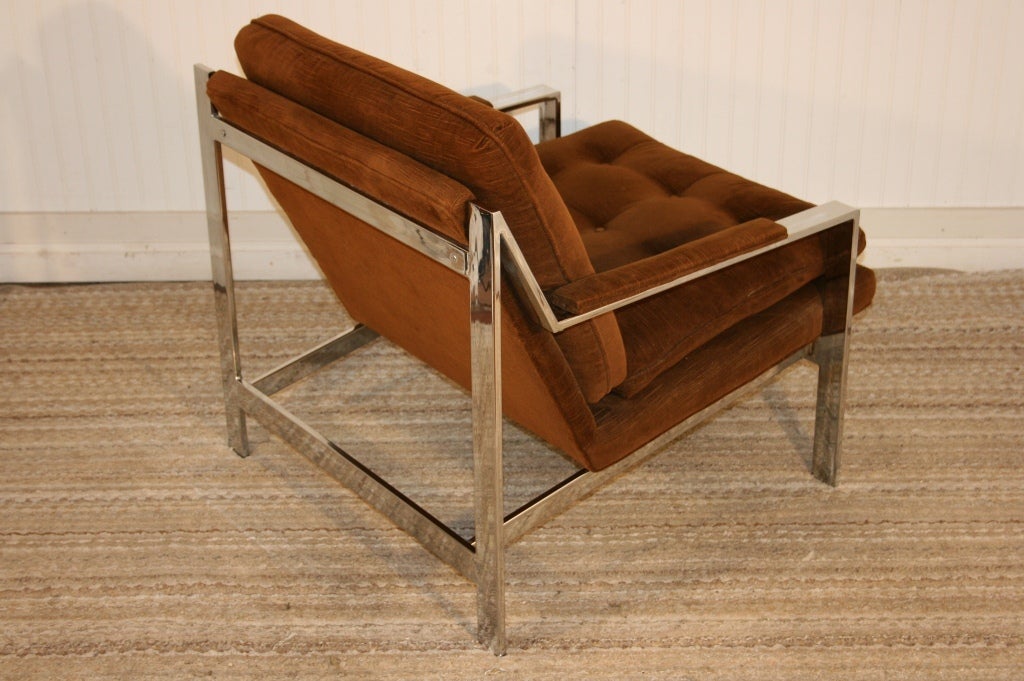 Pair of Milo Baughman for Thayer Coggin Chrome Flat Bar Lounge Chairs 5
