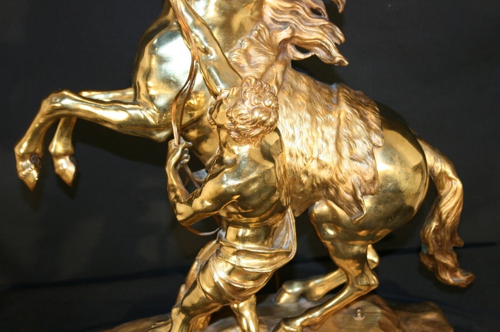 Napoleon III Large French Gilt Bronze Marly Horse Figural Table Lamp Statue Signed Coustou