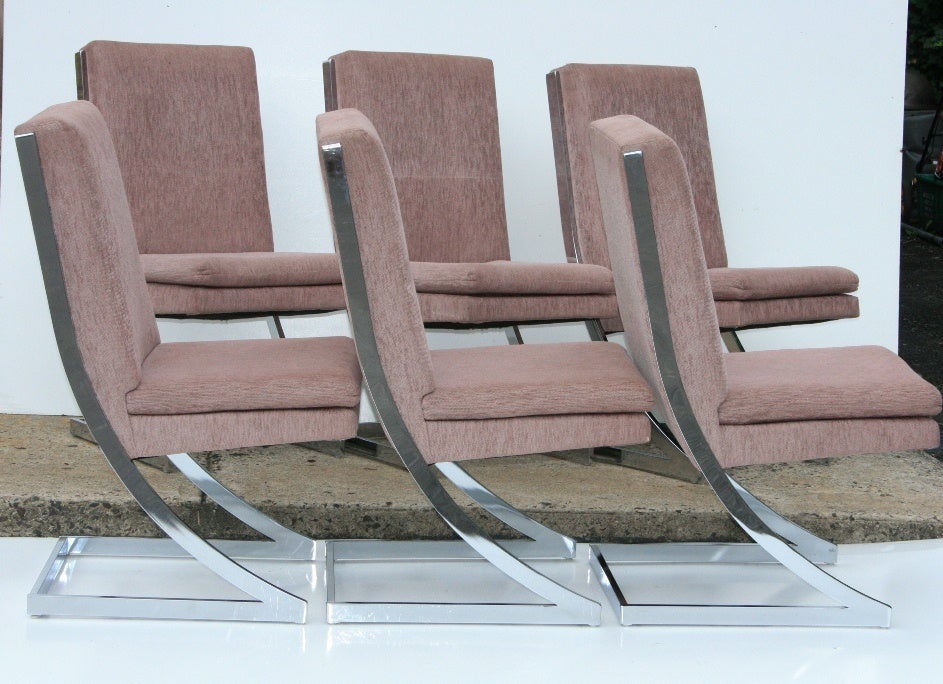 Set of 6 Polished Chrome Z Dining Chairs after Milo Baughman