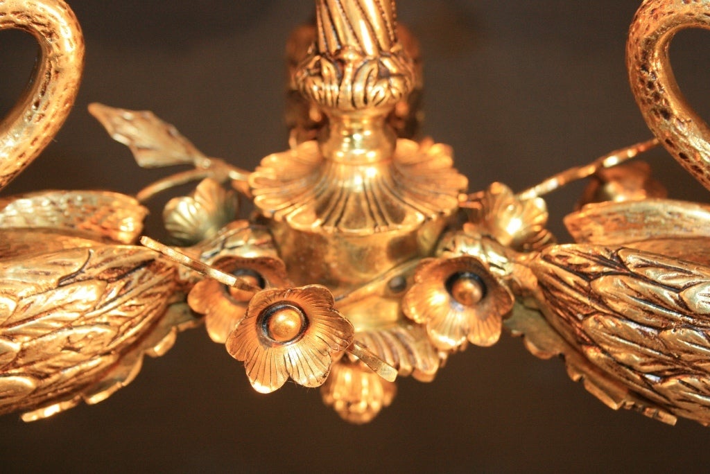 Petite French Empire Style Solid Brass Full Swans Chandelier 1