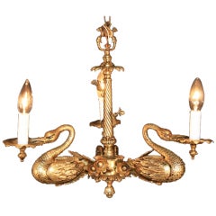 Petite French Empire Style Solid Brass Full Swans Chandelier