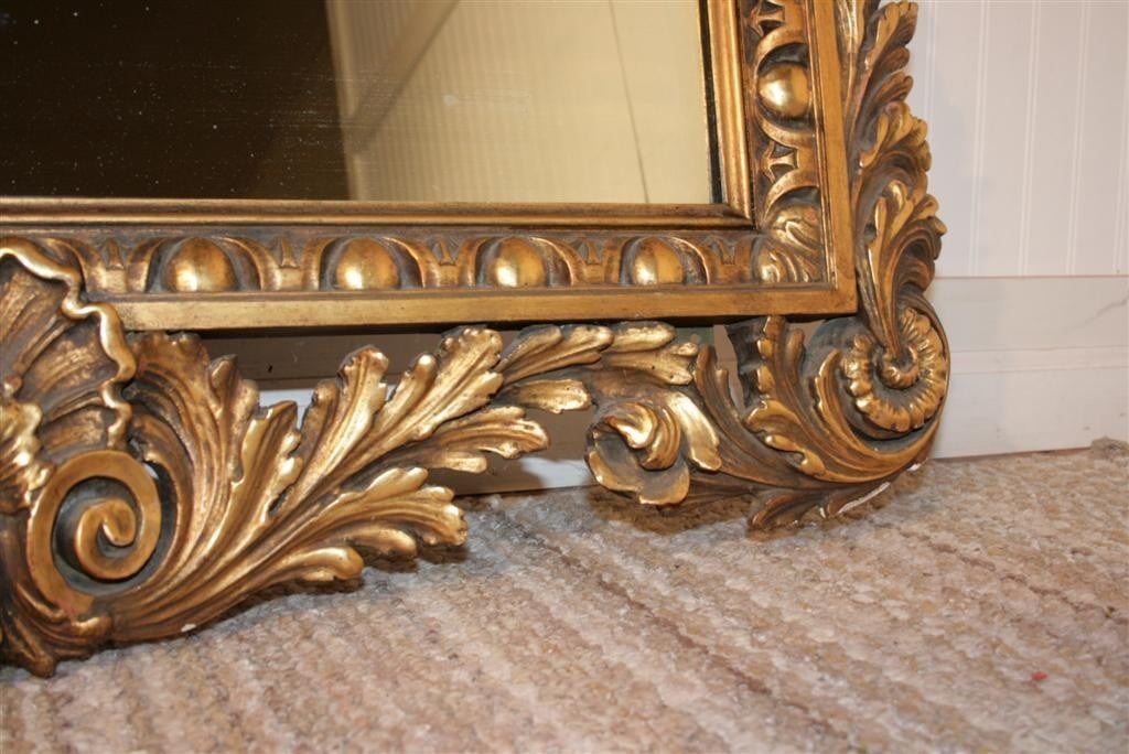 19th C Hand Carved Gold Baroque Giltwood Mirror w/ Painted Fruit For Sale 4