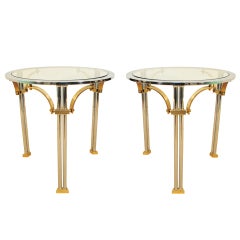 Pair Neoclassical Style Brass 
Chromed Steel End Tables - Maison Jansen Style