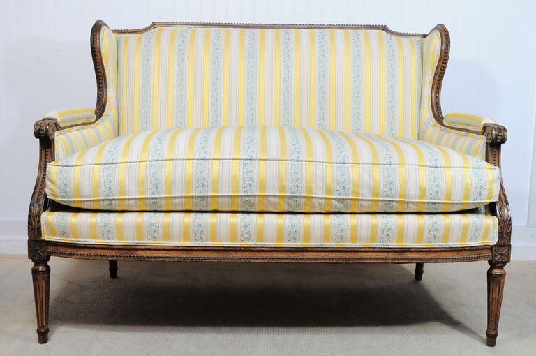 French Louis XVI Style Carved Wing Back Settee by Lewis Mittman Inc 5