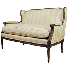 French Louis XVI Style Carved Wing Back Settee by Lewis Mittman Inc