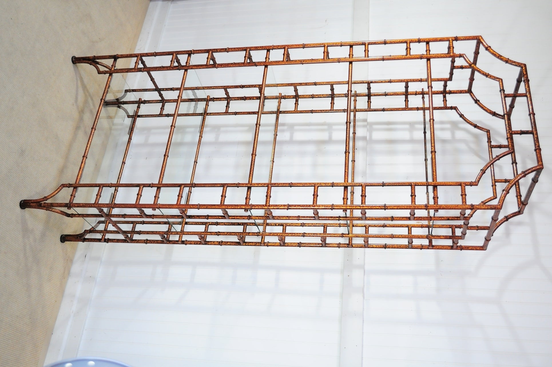 Vintage Hollywood Regency Pagoda Faux Bamboo Oil Drop Gold Gilt Etagere