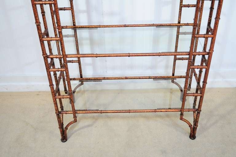 American Vintage Hollywood Regency Pagoda Faux Bamboo Oil Drop Gold Gilt Etagere