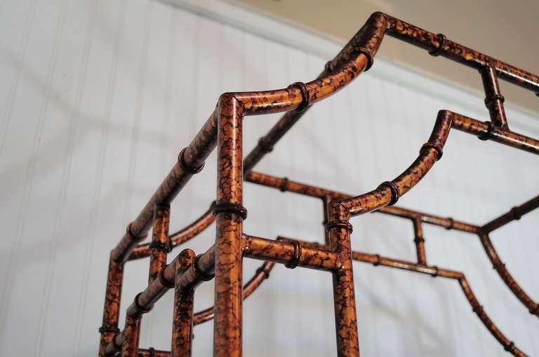 20th Century Vintage Hollywood Regency Pagoda Faux Bamboo Oil Drop Gold Gilt Etagere