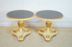 Pair French Regency Style Black Glass End Tables w Hoof Feet After Maison Jansen