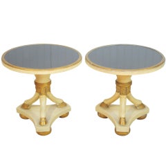 Pair French Regency Style Black Glass End Tables w Hoof Feet After Maison Jansen 8