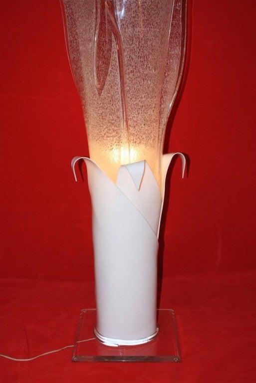20th Century 1970s Bubble Lucite 80 Inch Flame Tulip Floor Lamp after Rougier For Sale