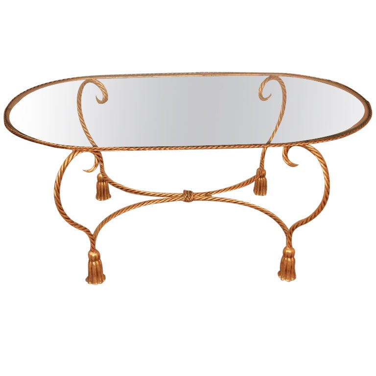 Hollywood Regency Italian Gold Gilt Metal Tassel Coffee Table at 1stDibs