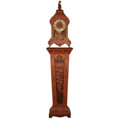 French Louis XV Vernis Martin Style Clock on Inlaid Pedestal