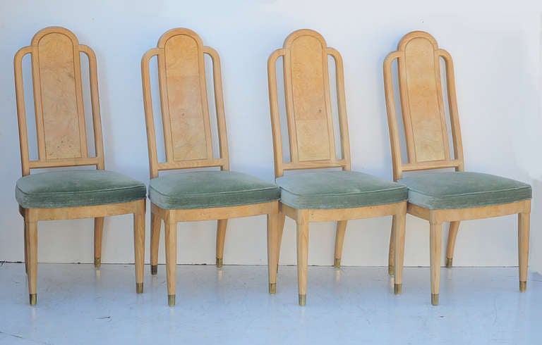 Late 20th Century Set of 6 Henredon Scene Two Burl Wood Dining Chairs in the Art Deco Style